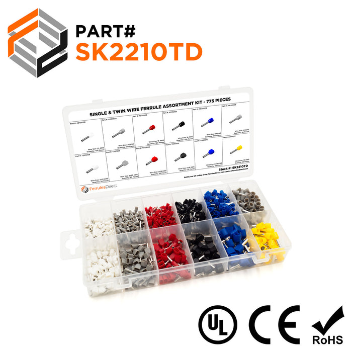 22 to 10 AWG Single & Twin Wire Ferrules Assortment Kit, 775 Pieces, Series D - SK2210TD