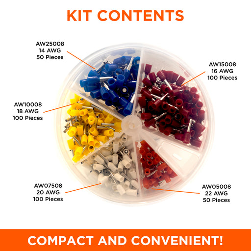22 to 14 AWG Single Insulated Wire Ferrules Mini Kit, 400 Pieces, Series W - SK2214W - Ferrules Direct