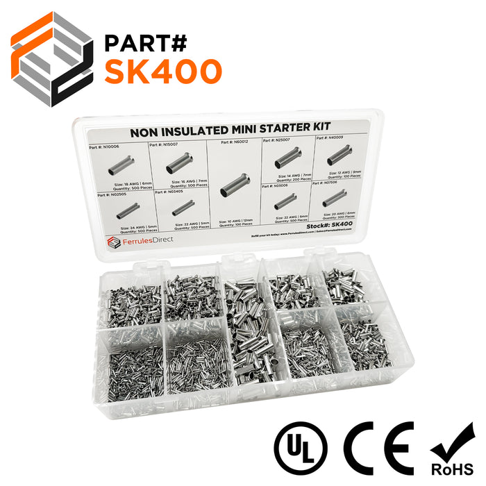 SK400 - 24 to 10 AWG Non Insulated Wire Ferrules Mini Kit, 3,500-Pieces, 1 Kit