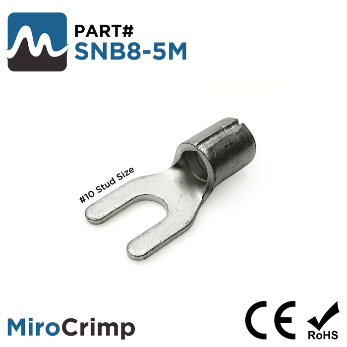 SNB8-5M - 8 AWG Non Insulated Spade Terminals, #10 Stud, 25 Pieces