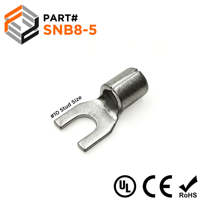 SNB8-5 - 8 AWG Non Insulated Spade Terminals, #10 Stud, UL Recognized, 25 Pieces