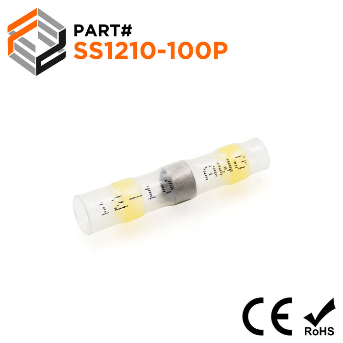 SS1210-100P - 12-10 AWG Solder Seal Wire Connectors, With Printing, Yellow, 100 Pieces