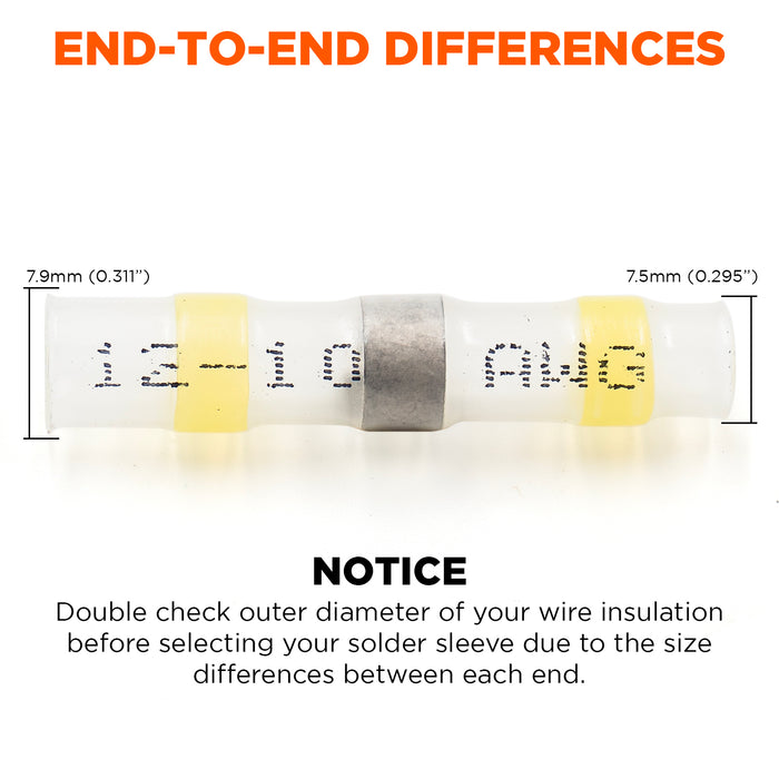 SS1210-100P - 12-10 AWG Solder Seal Wire Connectors, With Printing, Yellow, 100 Pieces