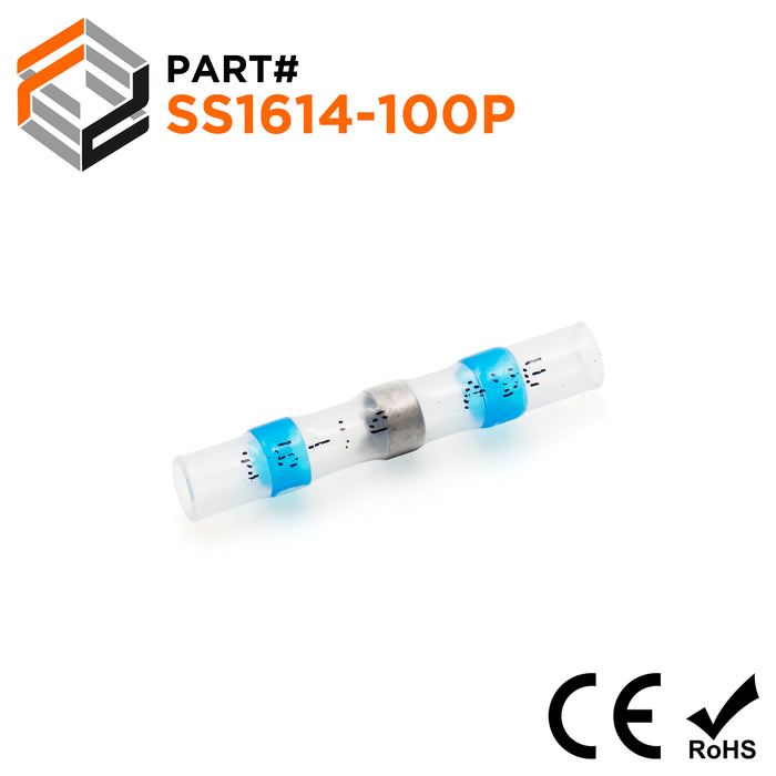 SS1614-100P - 16 to 14 AWG Heat Shrink Solder Sleeves, With Printing, Blue, 100 Pieces