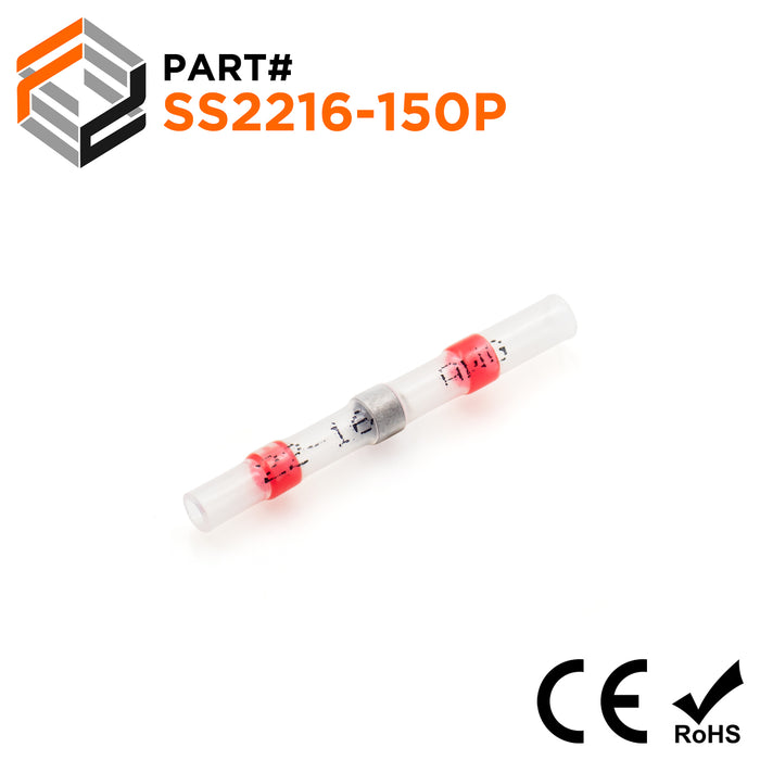SS2216-150P - 22 to 18 AWG Heat Shrink Solder Sleeves, With Printing, Red, 150 Pieces