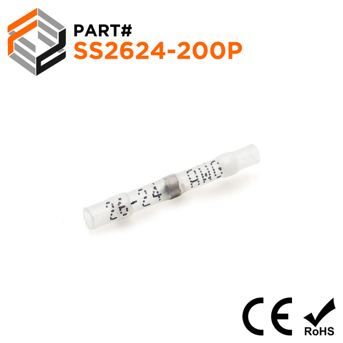 SS2624-200P - 26 to 24 AWG Heat Shrink Solder Sleeves, With Printing, White, 200 Pieces