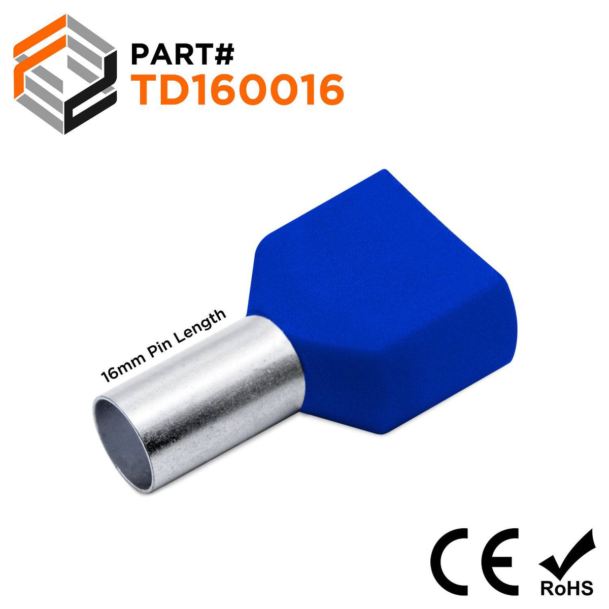 TD160016 2x6 AWG (16mm Pin) Twin Wire Ferrules Blue Ferrules Direct
