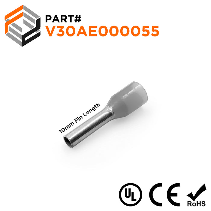 Z+F V30AE000055 - 12 AWG Insulated Wire Ferrules, 10mm Pin, Gray - 500 Pieces