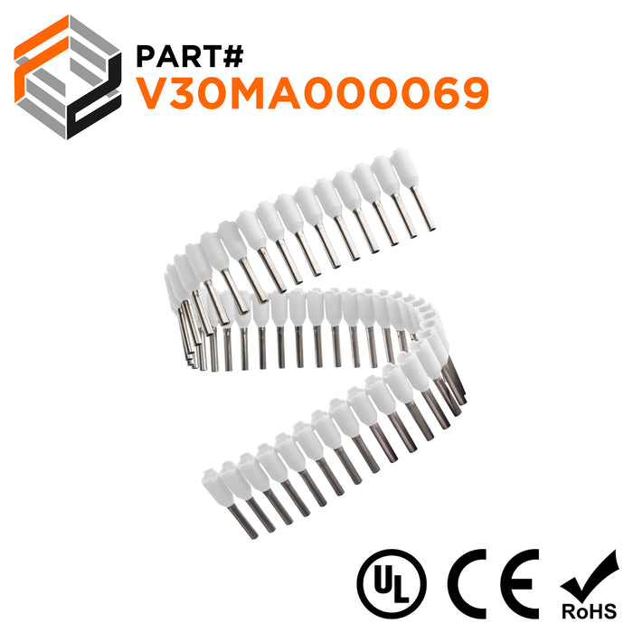 Z+F V30MA000069 - 22 AWG Insulated Wire Ferrules Strips, 8mm Pin, White, 500 pieces