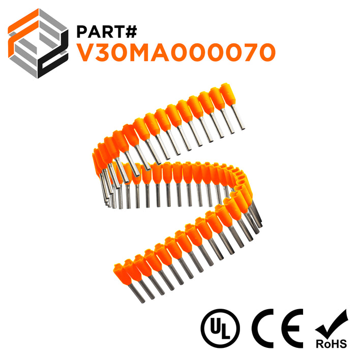 Z+F V30MA000070 - 22 AWG Insulated Wire Ferrules Strips, 8mm Pin, Orange, 500 pieces