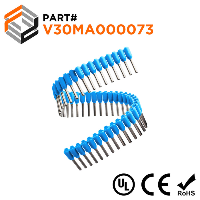 Z+F V30MA000073 - 20 AWG Insulated Wire Ferrules Strips, 8mm Pin, Lt Blue, 500 pieces