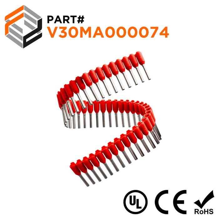 Z+F V30MA000074 - 18 AWG Insulated Wire Ferrules Strips, 8mm Pin, Red, 500 Pieces