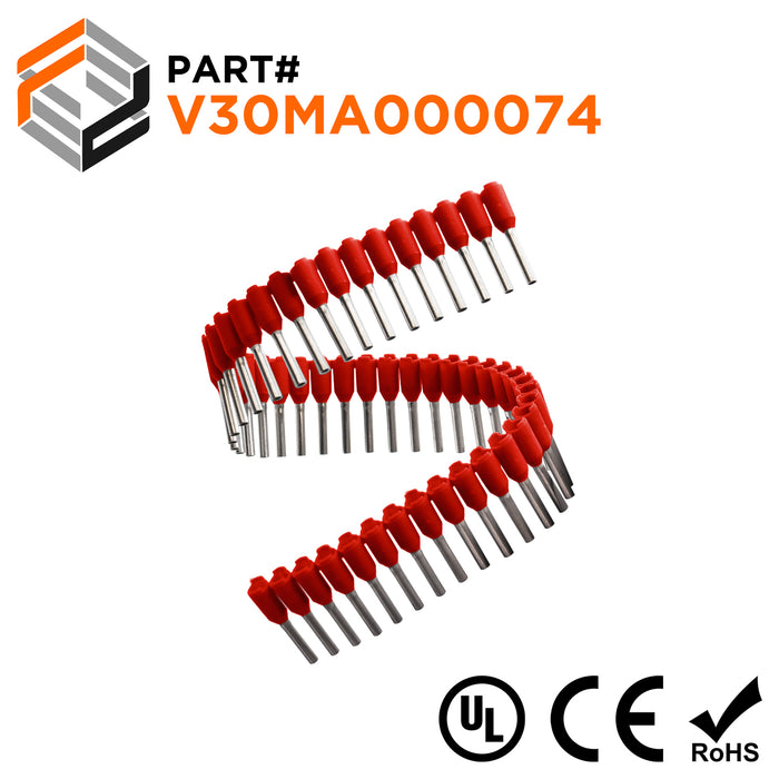 Z+F V30MA000074 - 18 AWG Insulated Wire Ferrules Strips, 8mm Pin, Red, 500 Pieces