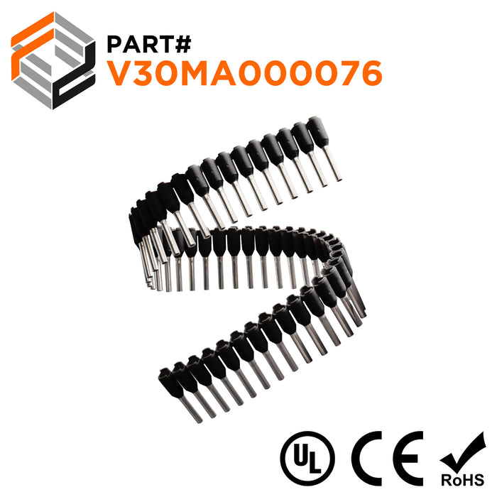 Z+F V30MA000076 - 16 AWG Insulated Wire Ferrules Strips, 8mm Pin, Black, 500 Pieces
