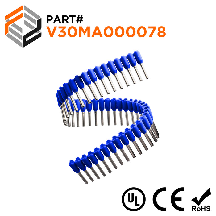 Z+F V30MA000078 - 14 AWG Insulated Wire Ferrules Strips, 8mm Pin, Blue, 500 pieces