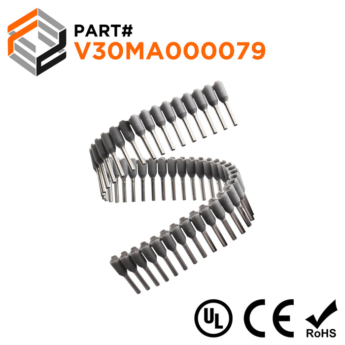 Z+F V30MA000079 - 14 AWG Insulated Wire Ferrules Strips, 8mm Pin, Gray, 500 pieces