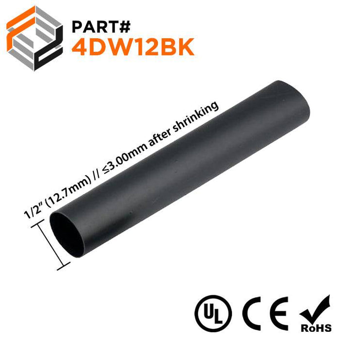 Double Wall Heat Shrink Tubing - 1/2" - 4:1 Shrink Ratio - Black - Ferrules Direct