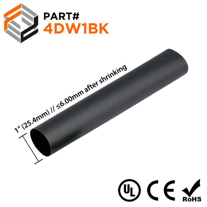 Double Wall Heat Shrink Tubing - 1" - 4:1 Shrink Ratio - Black - Ferrules Direct