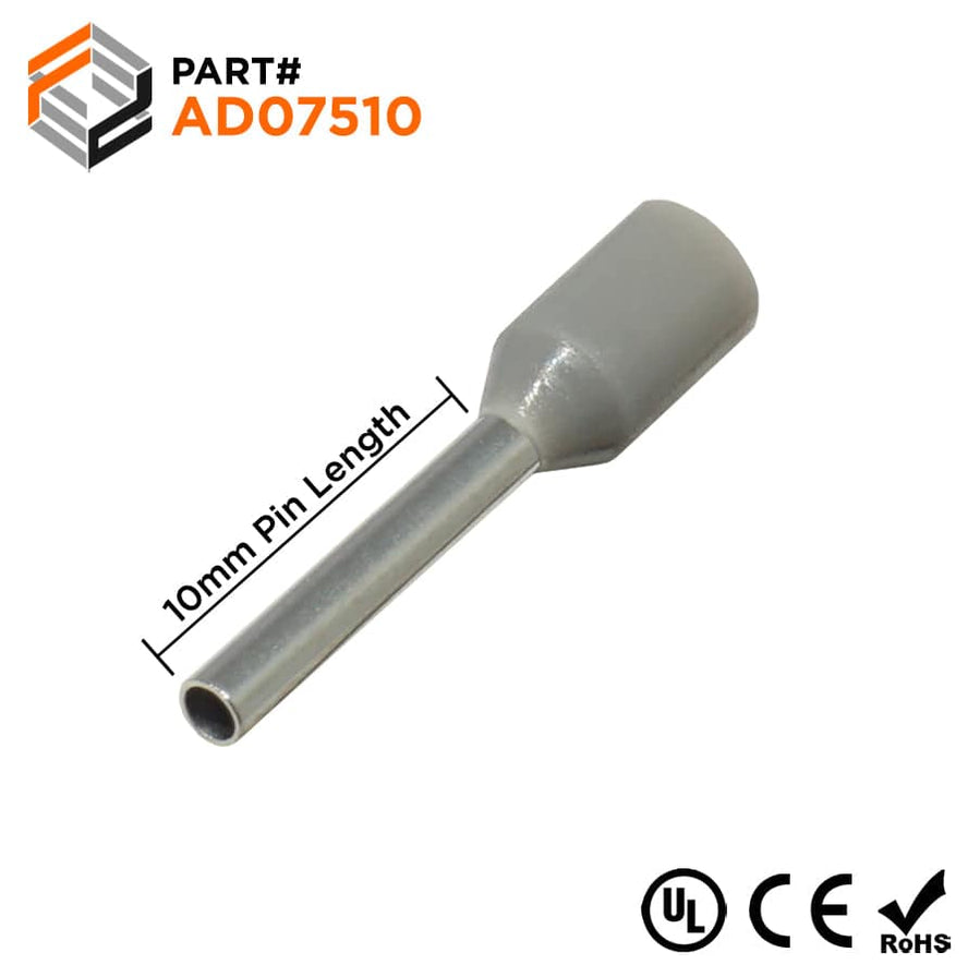 AD07510 - 20 AWG (10mm Pin) Insulated Ferrules - Gray | Ferrules Direct