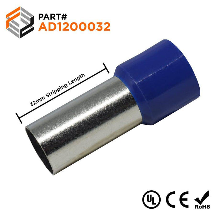 4/0 AWG (32mm Pin) Insulated Ferrules - Blue - Ferrules Direct