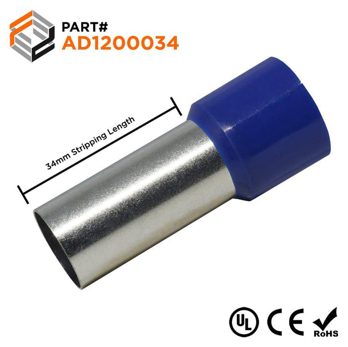 4/0 AWG (34mm Pin) Insulated Ferrules - Blue - Ferrules Direct