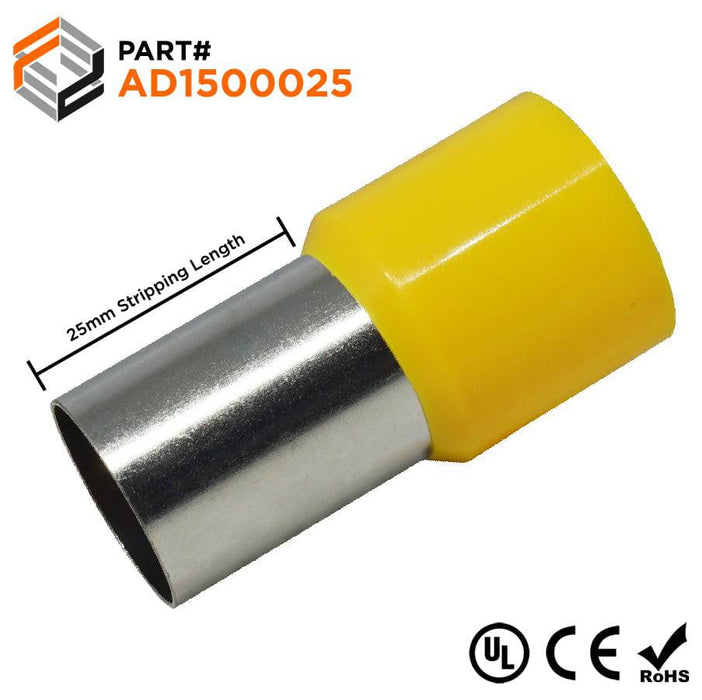 300MCM (25mm Pin) Insulated Ferrules - Yellow - Ferrules Direct