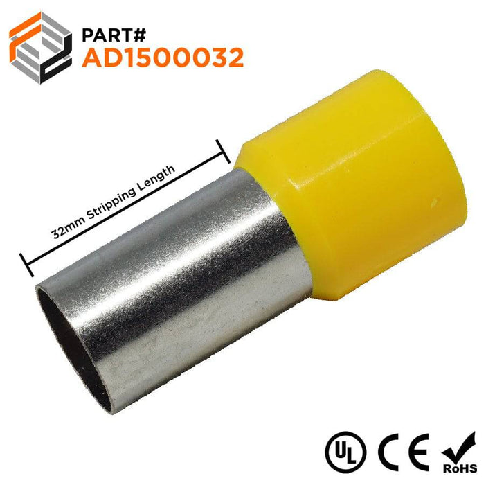 300MCM (32mm Pin) Insulated Ferrules - Yellow - Ferrules Direct