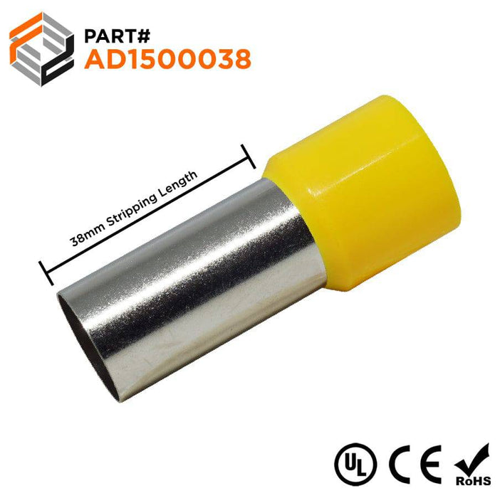 300MCM (38mm Pin) Insulated Ferrules - Yellow - Ferrules Direct