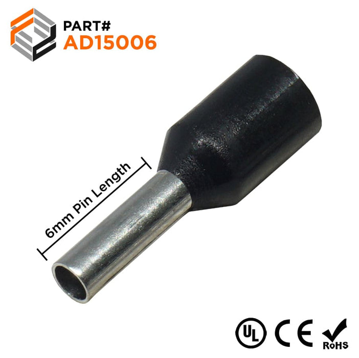 AD15006 - 16AWG (6mm Pin) Insulated Ferrules - Black - Ferrules Direct