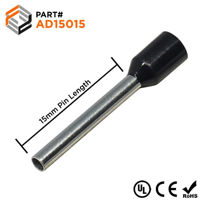 AD15015 - 16AWG (15mm Pin) Insulated Ferrules - Black - Ferrules Direct