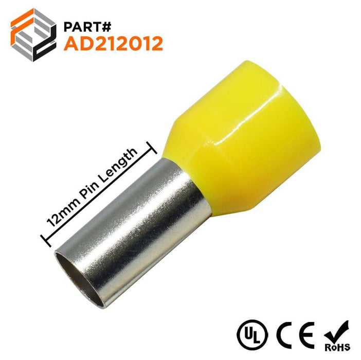 AD212012 - True 4 AWG (12mm Pin) Insulated Ferrules - Yellow - Ferrules Direct