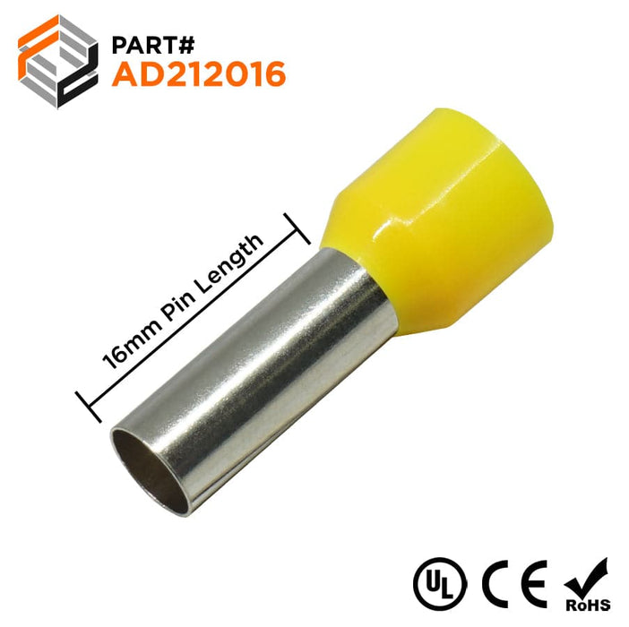 AD212016 - True 4 AWG (16mm Pin) Insulated Ferrules - Yellow - Ferrules Direct