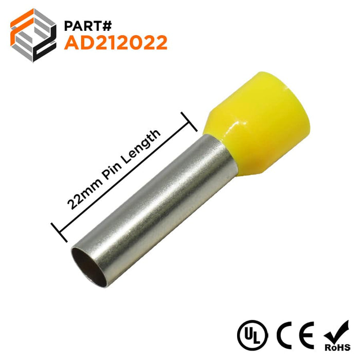 AD212022 - True 4 AWG (22mm Pin) Insulated Ferrules - Yellow - Ferrules Direct