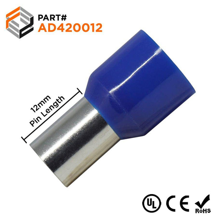 AD420012 - True 1 AWG (12mm Pin) Insulated Ferrules - Blue - Ferrules Direct