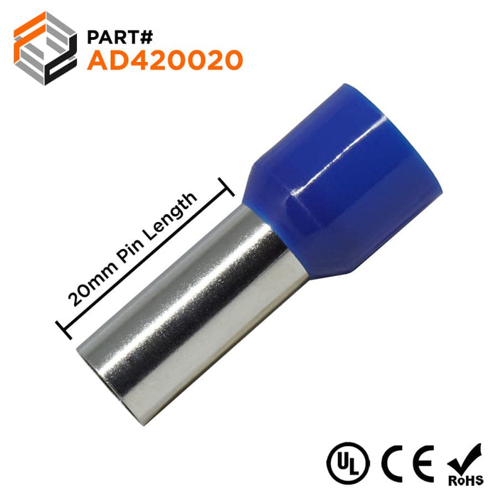 AD420020 - True 1 AWG (20mm Pin) Insulated Ferrules - Blue - Ferrules Direct