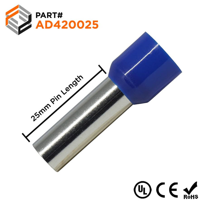 AD420025 - True 1 AWG (25mm Pin) Insulated Ferrules - Blue - Ferrules Direct