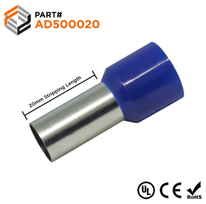 AD500020 - 1 AWG (20mm Pin) Insulated Ferrules - Blue - Ferrules Direct