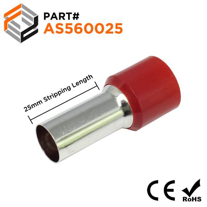 AS560025 - 0 & 1/0 AWG Single Insulated Wire Ferrules, 25mm Pin