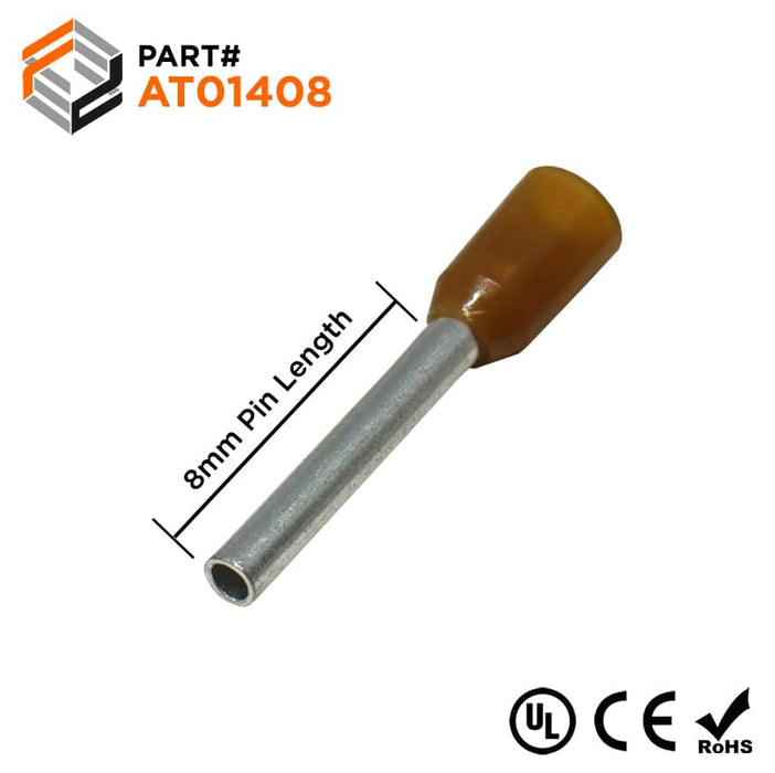 AT01408 - 26 AWG (8mm Pin) Insulated Ferrules - Brown - Ferrules Direct