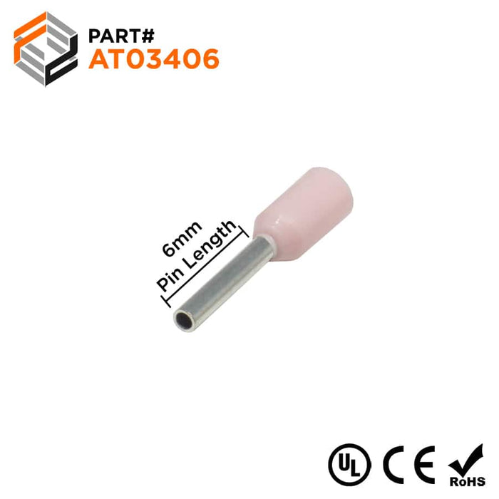 AT03406 - 22 & 24 AWG (6mm Pin) Insulated Ferrules - Pink - Ferrules Direct