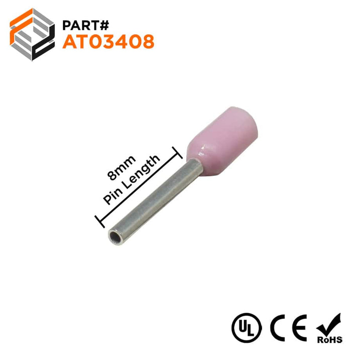 AT03408 - 22 & 24 AWG (8mm Pin) Insulated Ferrules - Pink - Ferrules Direct