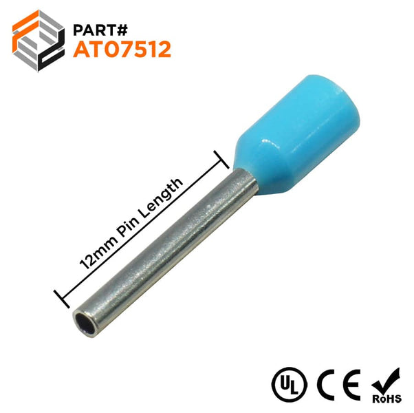 【 HIGH BORON STICK DX Ferrule Modelのみ】 AT07512 - 20 & 18 AWG Single Insulated Wire Ferrules, 12mm Pin