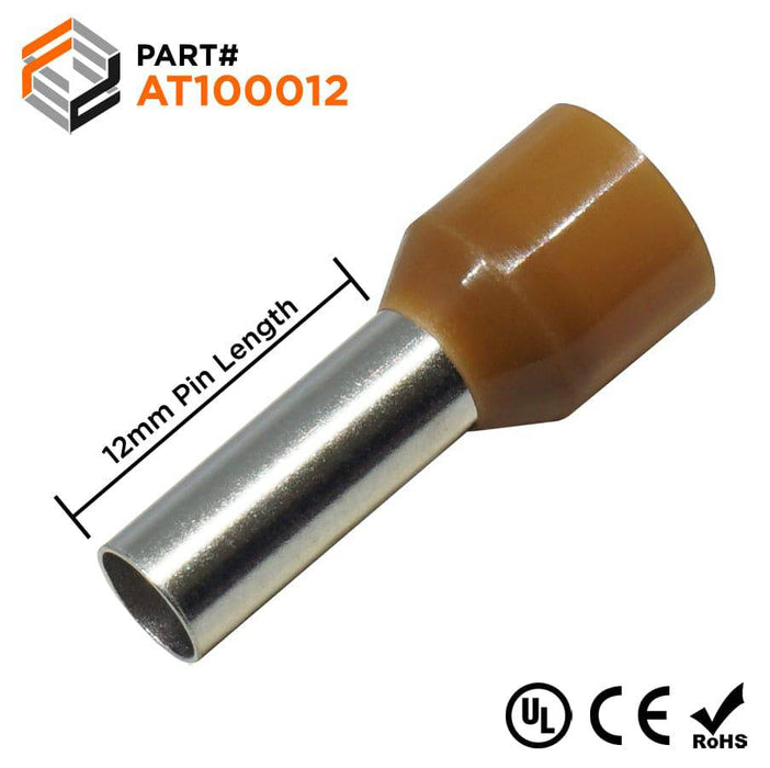 AT100012 - 8 AWG (12mm Pin) Insulated Ferrules - Brown - Ferrules Direct