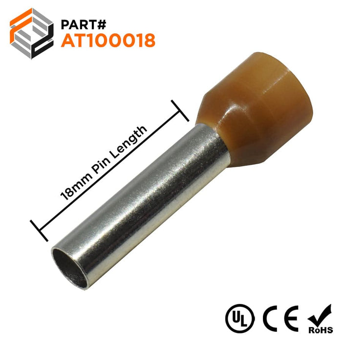 AT100018 - 8 AWG (18mm Pin) Insulated Ferrules - Brown - Ferrules Direct