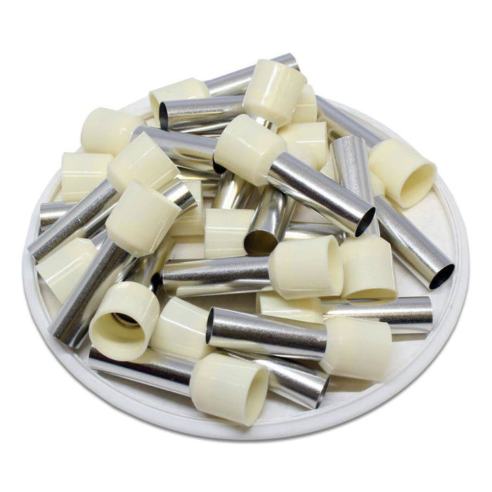 AT160018 - 6AWG (16mm2) 18mm Pin - Vinyl Insulated Ferrules - White - Ferrules Direct