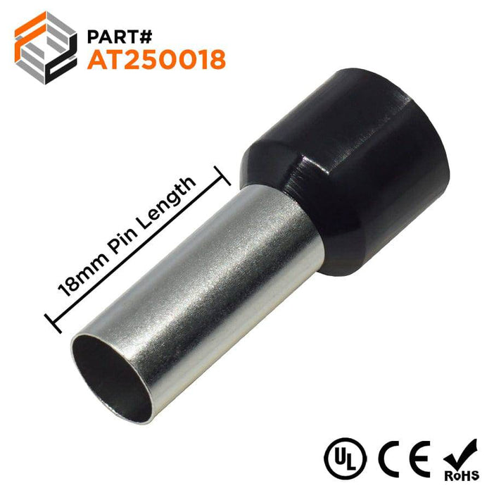 AT250018 - 4 AWG (18mm Pin) Insulated Ferrules - Black - Ferrules Direct