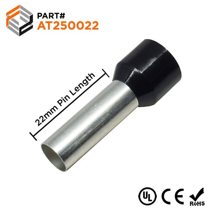 AT250022 - 4 AWG (22mm Pin) Insulated Ferrules - Black - Ferrules Direct
