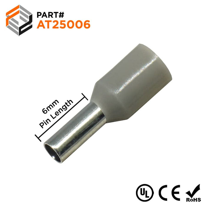 AT25006 - 14AWG (6mm Pin) Single Insulated - Gray - Ferrules Direct