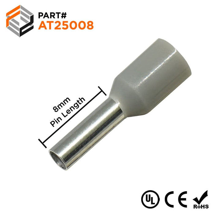AT25008 - 14AWG (8mm Pin) Insulated Ferrules - Gray - Ferrules Direct