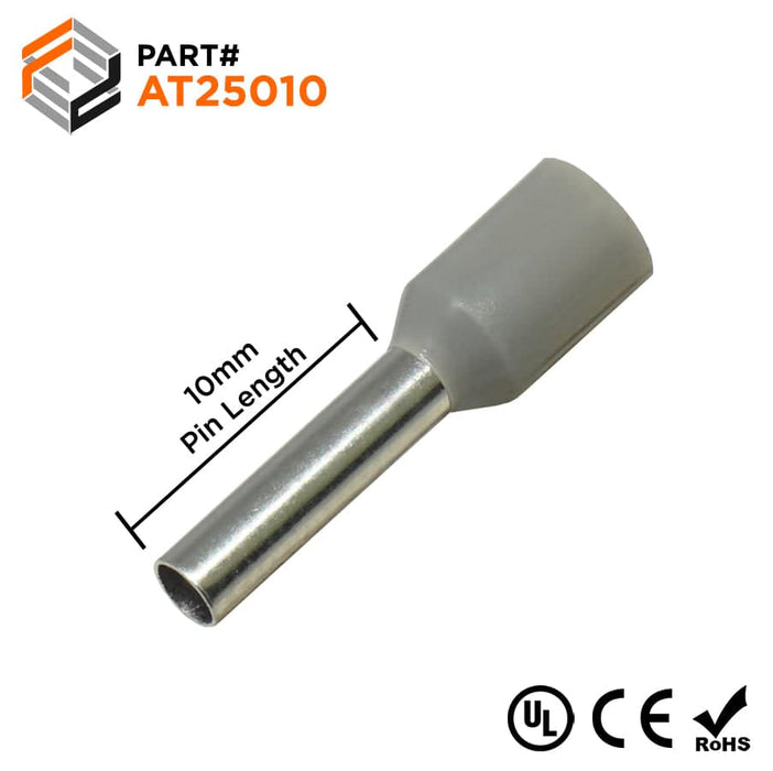 AT25010 - 14AWG (10mm Pin) Insulated Ferrules - Gray - Ferrules Direct